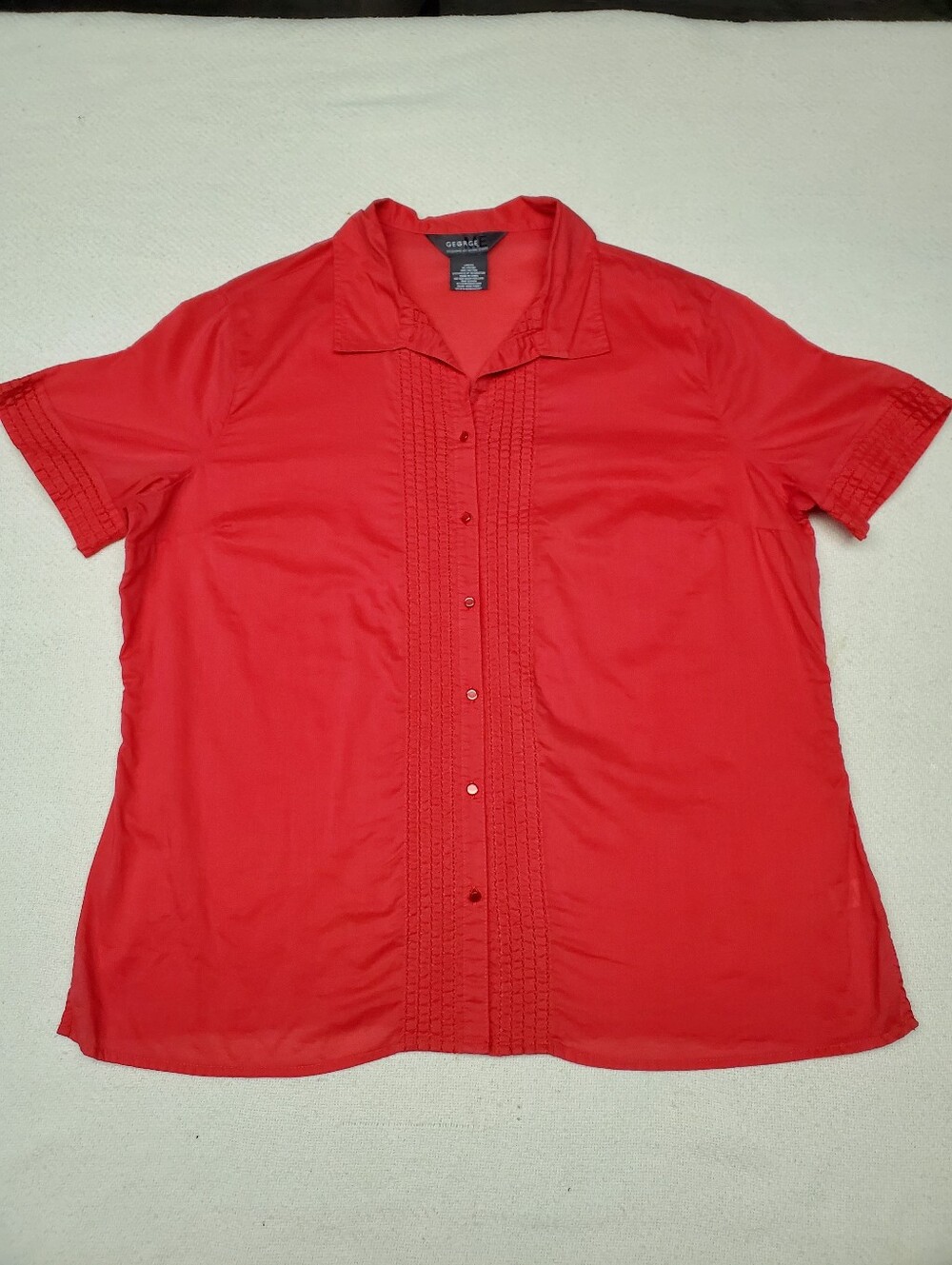 George by Mark Eisen Red Button Down Shirt Pintuck Front Womens XL 16/18